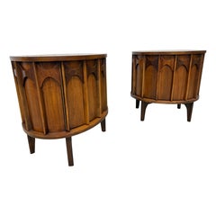Mid-Century Modern Kent Coffey Perspecta Walnut Commode Nightstands - Set of 2