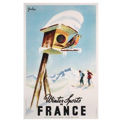 Affiche vintage originale de ski d'hiver en France Jean Leger Ski