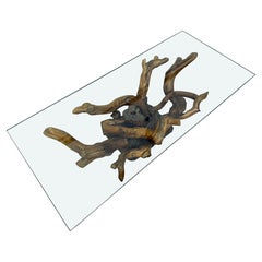 Vintage Drift Wood Glass Top Coffee Table