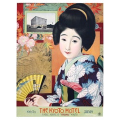 Original Vintage Asiatisches Reiseplakat Kyoto Hotel Japan Kansai Honshu Nippon, Kansai Honshu