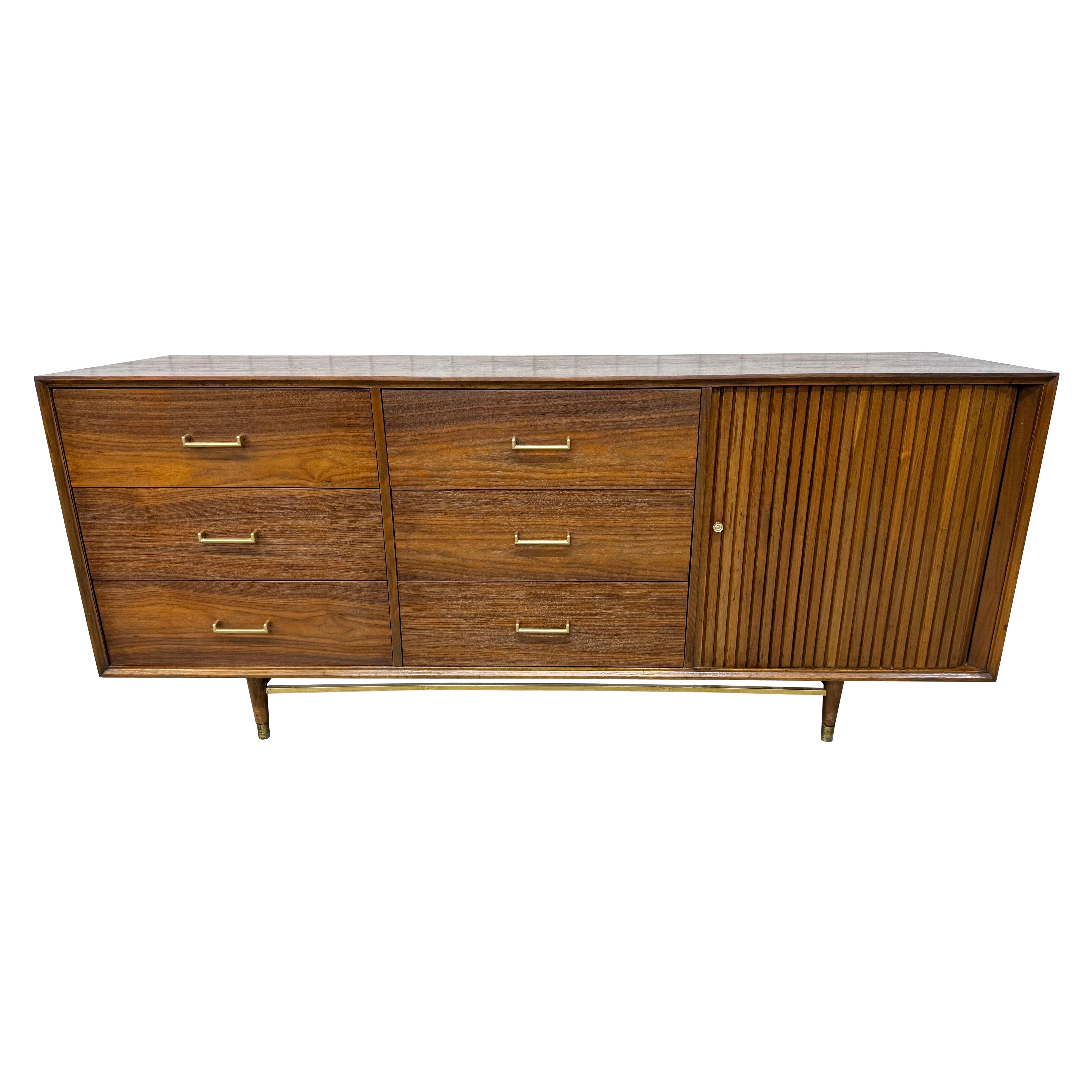Mid-Century Modern 9-Drawer Walnut Tambour Dresser