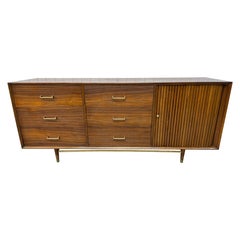 Mid-Century Modern 9-Drawer Walnut Tambour Dresser