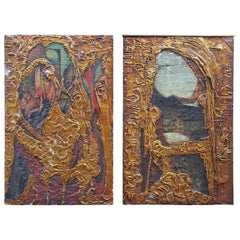Surrealist Heavy Gold Gilt Imposto Paintings, 1970s Glenn Fisher, Bflo. N. Y