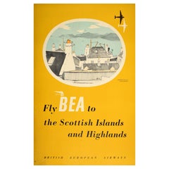 Poster di viaggio originale d'epoca BEA per le isole scozzesi Stornoway Scozia