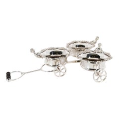 Antique English Silver Plated Triple Drinks Cart Coaster 20th Century