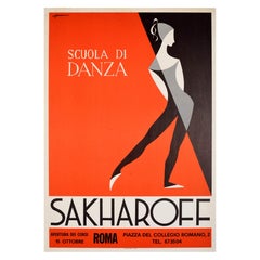 Original-Vintage-Werbeplakat Sakharoff School Of Dance Scuola Di Danza, Scuola Di Danza