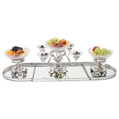 Juego de centro de mesa vintage inglés de plata y cristal tallado Siglo XX