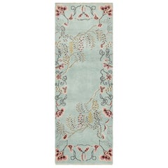 Rug & Kilim’s Chinese Art Deco Style Runner Rug, Bright Blue with Floral Pattern