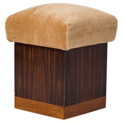 Sgabello Art Deco in legno di palissandro e Beeche con. Tappezzeria Pierre Frey in mohair - Francia, anni '30