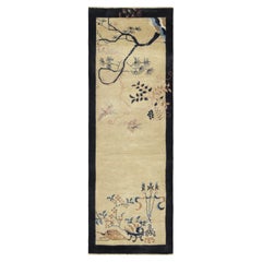 Rug & Kilim’s Chinese Art Deco Style Rug, Florals in Cream Field and Blue Border