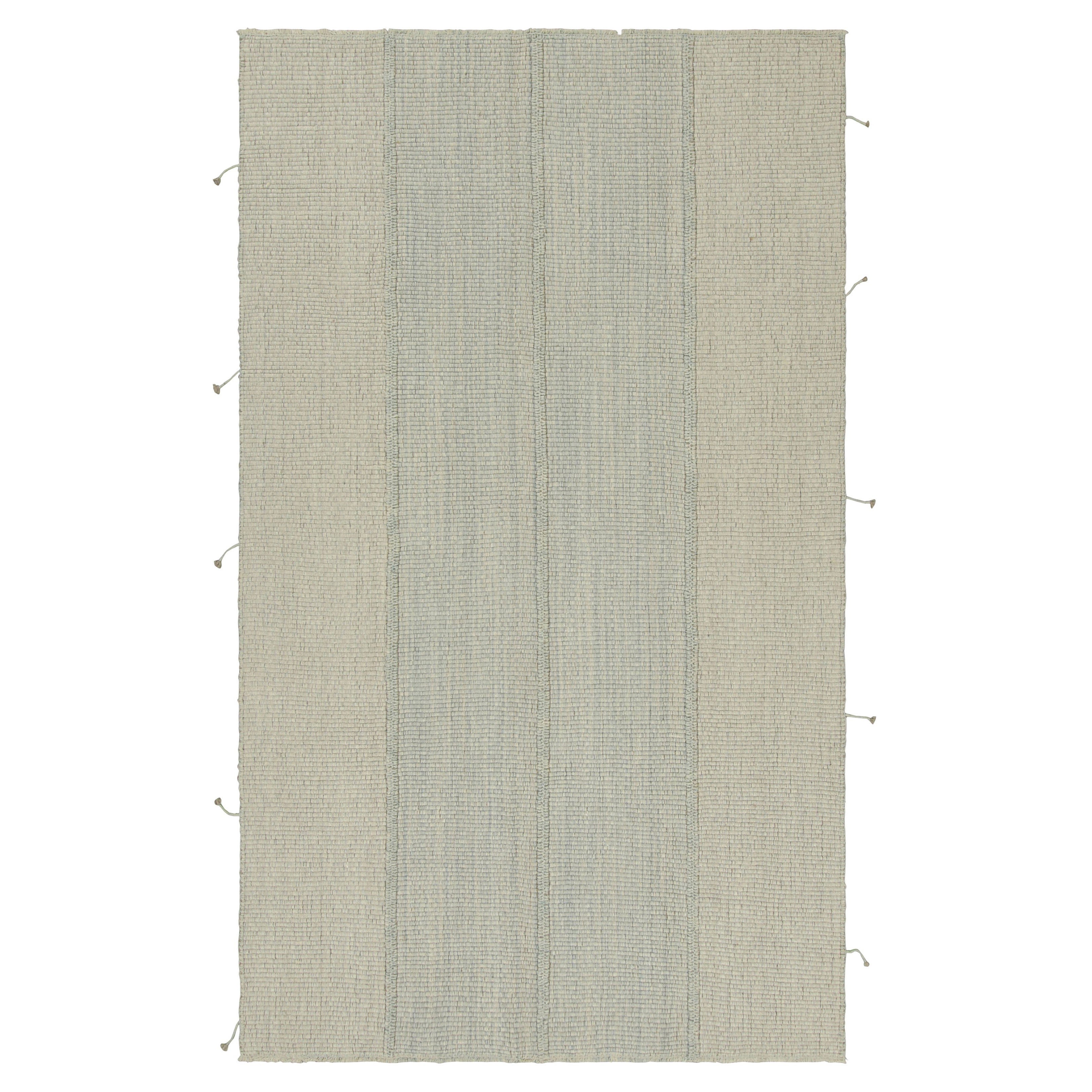 Rug & Kilim’s Contemporary Kilim in White and Light Blue Textural Stripes
