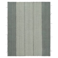 Rug & Kilim’s Contemporary Kilim, Blue-Gray and White Textural Stripes