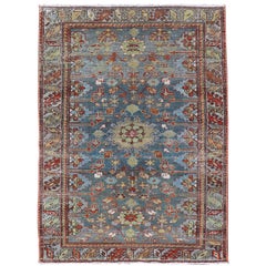 Antique Persian Malayer Rug with Rich Blue Ground & Botanical Motifs 3'5 x 4'10
