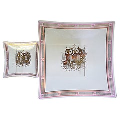 1958 Georges Briard Bent Glass Olympia Serving Dishes  w. Gold & Pink Decor