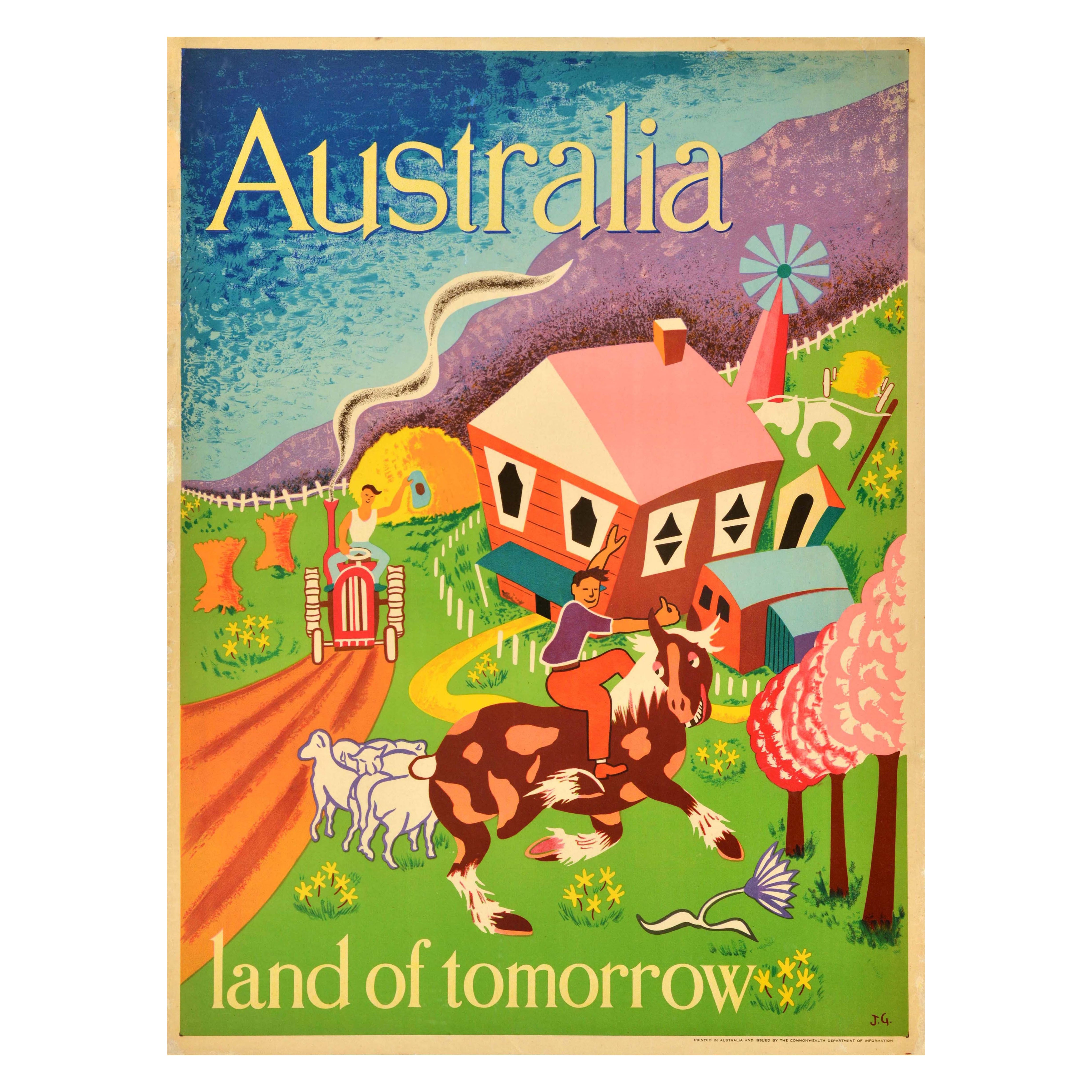 Original Vintage-Poster, Australia Land Of Tomorrow, Immigration, Joe Greenberg, Joe Greenberg, Australien