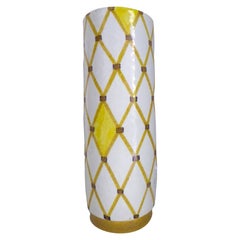Bistossi Cylindrical Pottery Vase Trellis Design Italy 1960s attrib. A. Londi