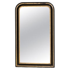 Antique 1880s French Wood Black Patinated Mirror