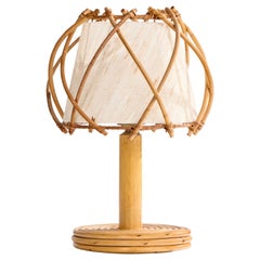 Designer français, lampe de bureau, bambou, rotin, tissu, France, 1970