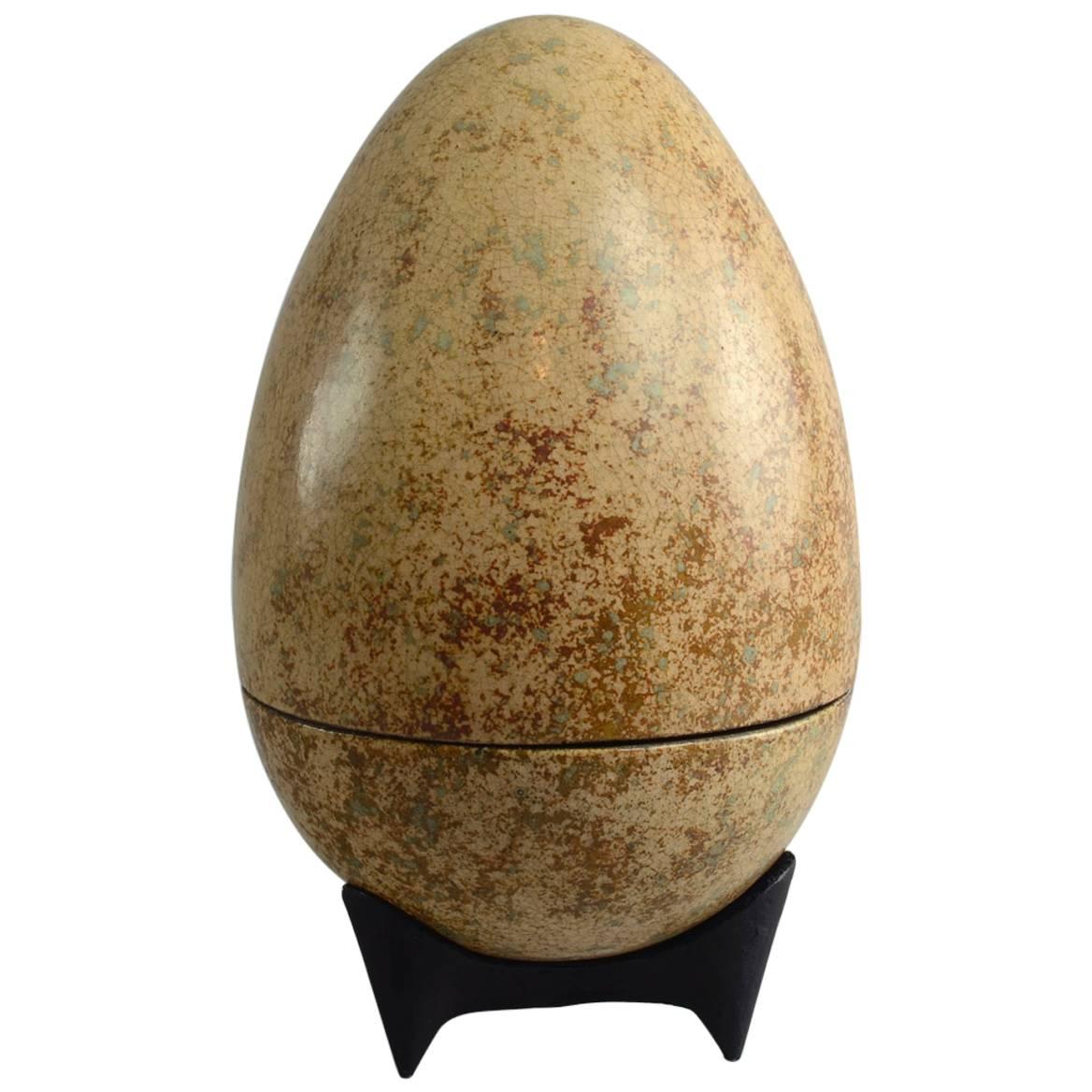 Egg-Shaped Stoneware Jar on Iron Base by Hans Hedberg For Sale