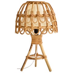 Designer français, lampe de bureau, bambou, rotin, papier, France, années 1970