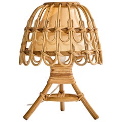 Designer français, lampe de bureau, bambou, rotin, tissu, France, 1970