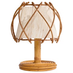 Designer français, lampe de bureau, bambou, rotin, tissu, France, 1970