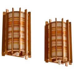 Schwedischer Designer, Wall Lights, Kiefer, Stoff, Schweden, 1970er