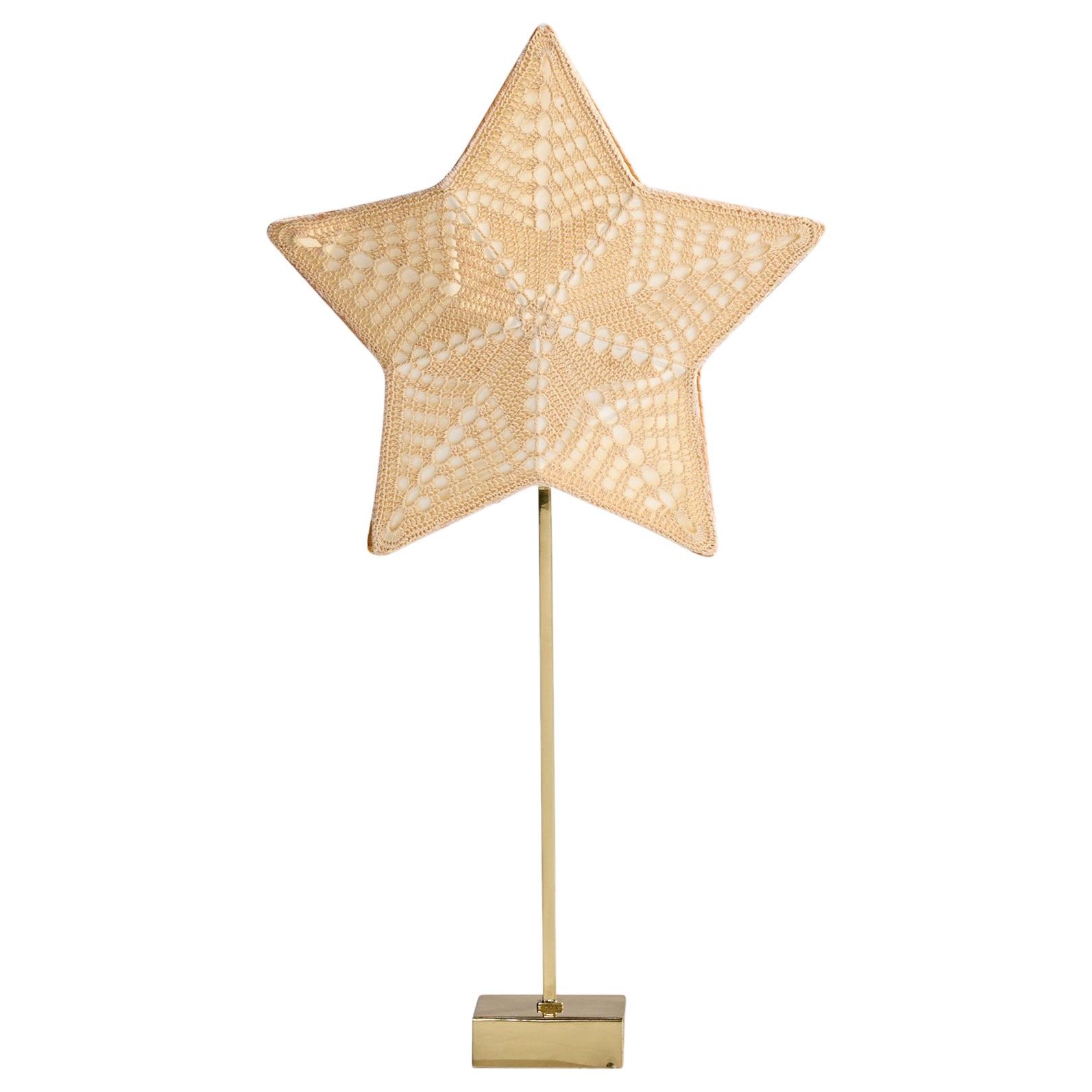 Schwedische Designerin, Tischlampe, Messing, Stoff, Schweden, 1970er Jahre