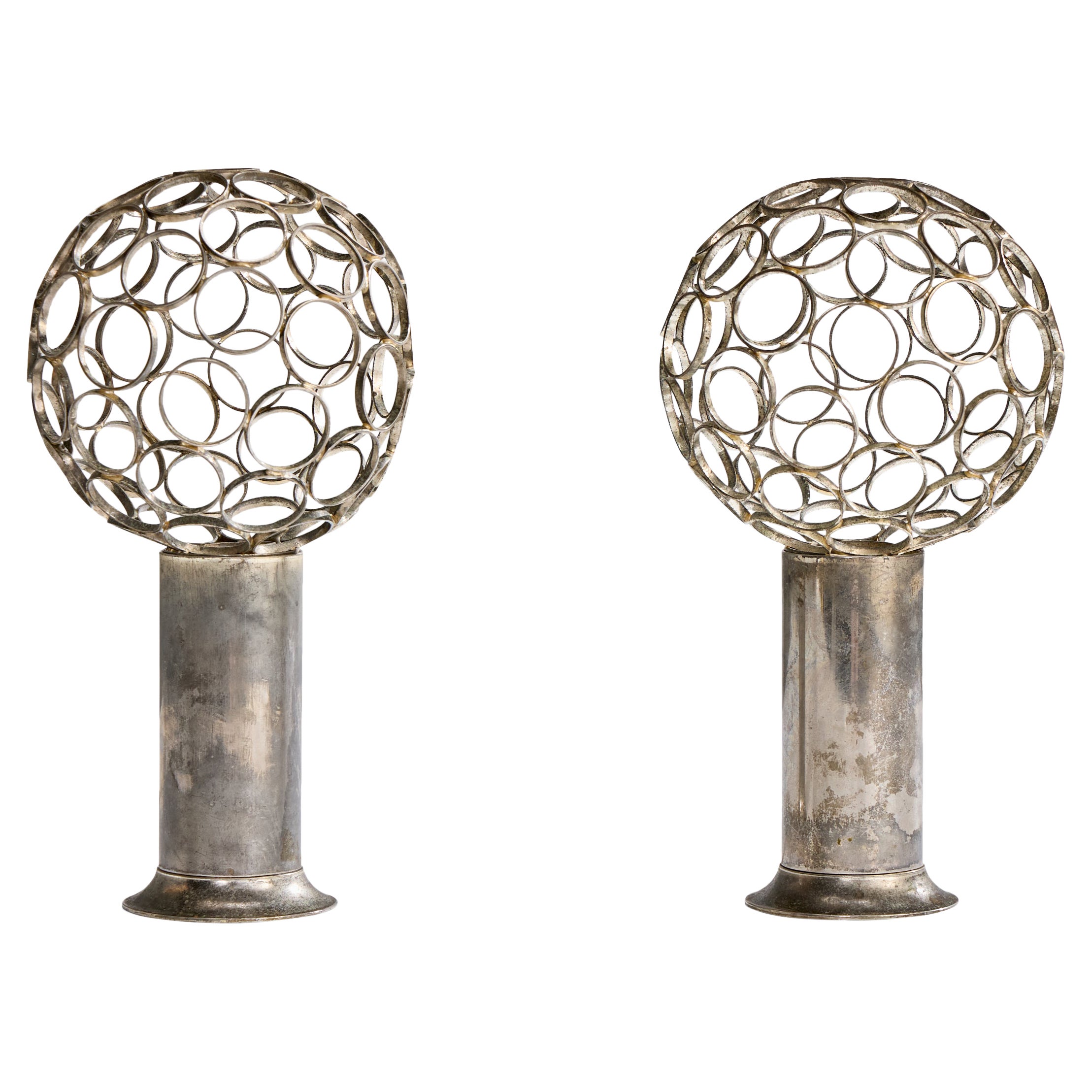 French Designer, Table Lamps, Steel, France, 1970s