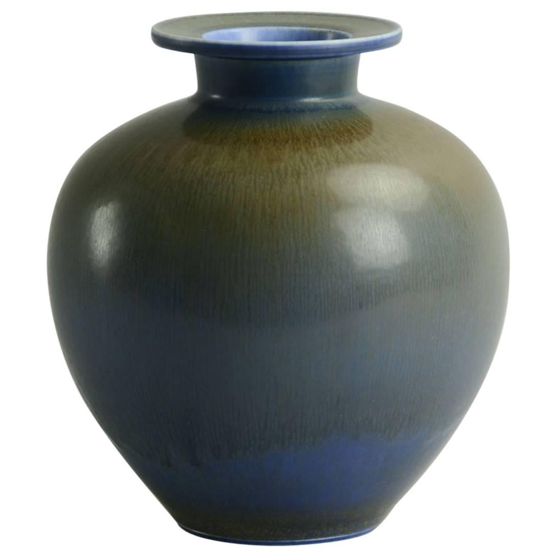 Large Vase with Blue Haresfur Glaze by Berndt Friberg For Sale