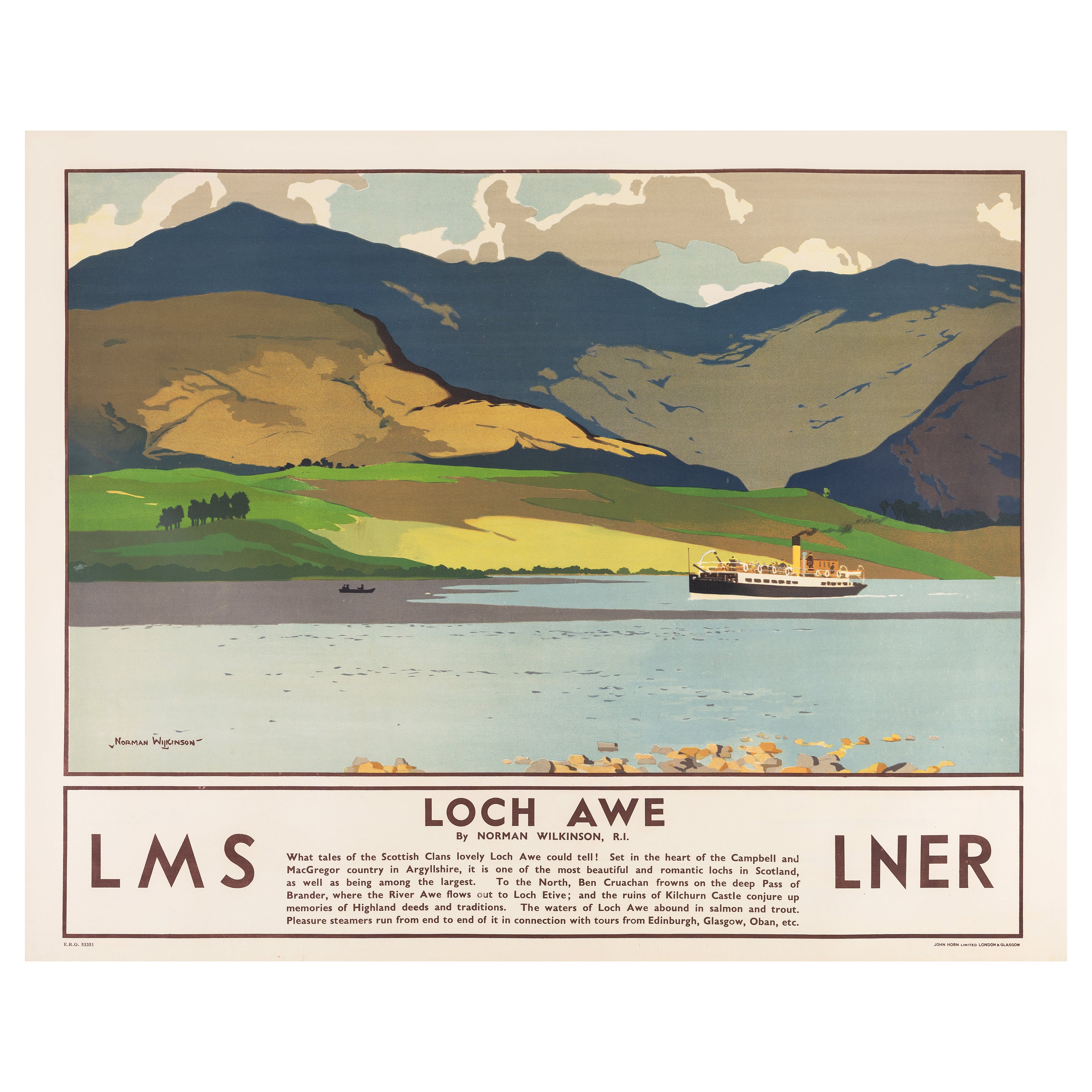 LMS LNER Loch Awe Original Vintage-Reiseplakat von Norman Wilkinson, LMS LNER, Loch Awe, 1930er Jahre