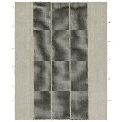 Rug & Kilim's Contemporary Kilim in Black, Beige and White Textural Stripes (Kilim contemporain à rayures texturées noires, beiges et blanches)