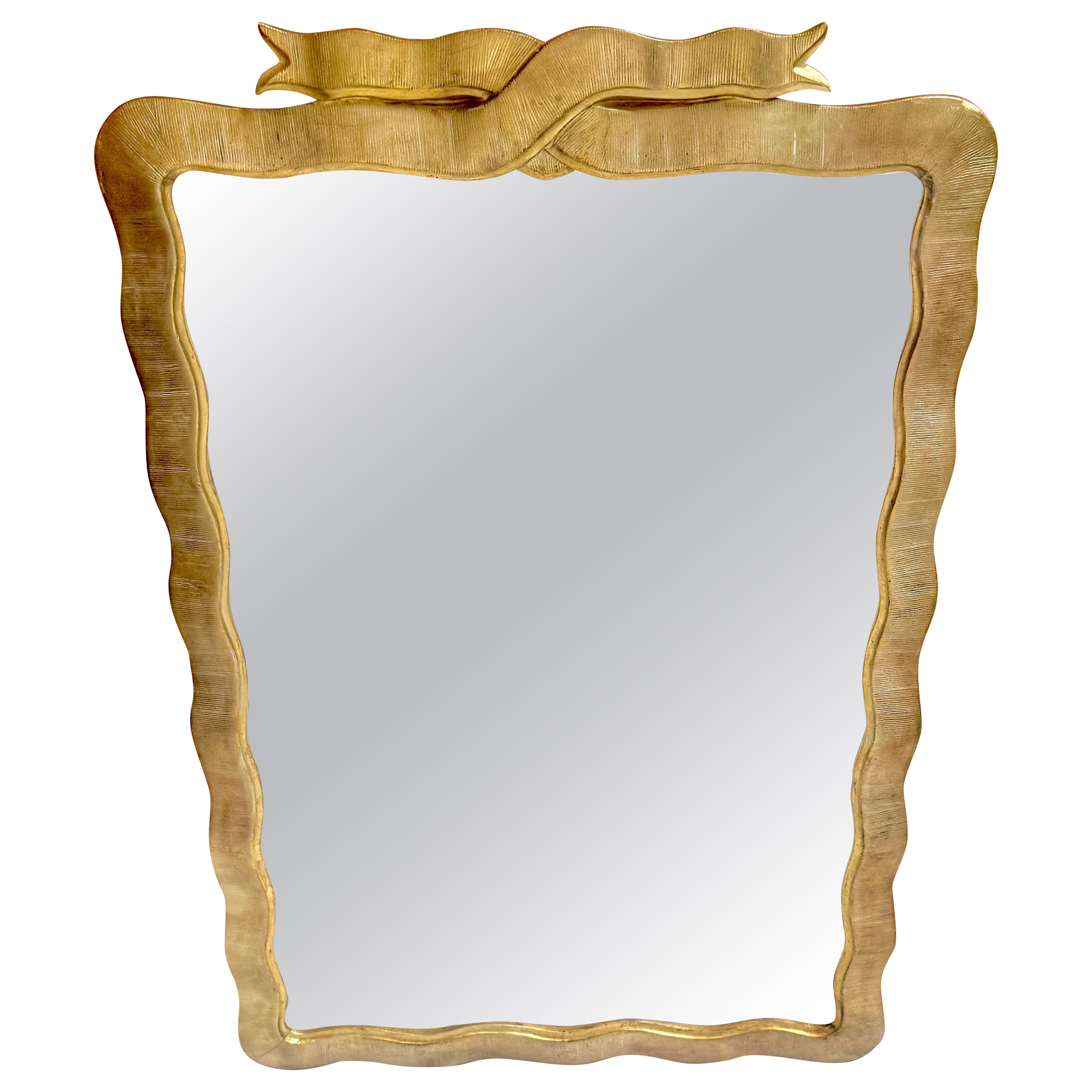 Modernist Carved Giltwood Ribbon Motif Mirror