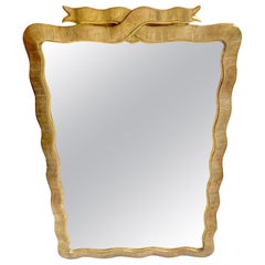 Modernist Carved Giltwood Ribbon Motif Mirror