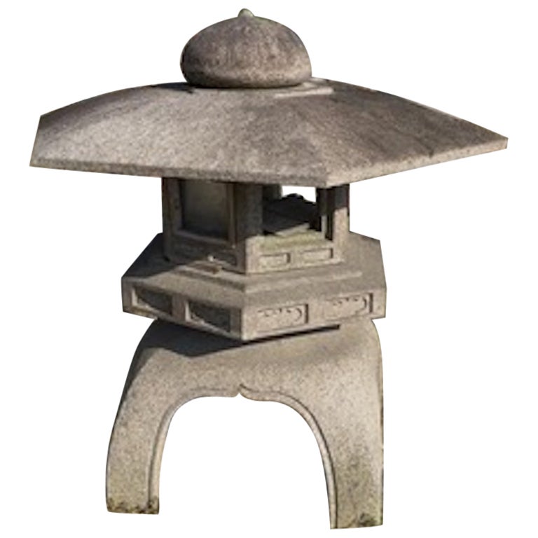Japan Massive Old Stone Yukimi Lantern with Beautiful Details, 48 Inches