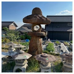 Japanese Massive Antique Red Kurama Spirit Stone Lantern