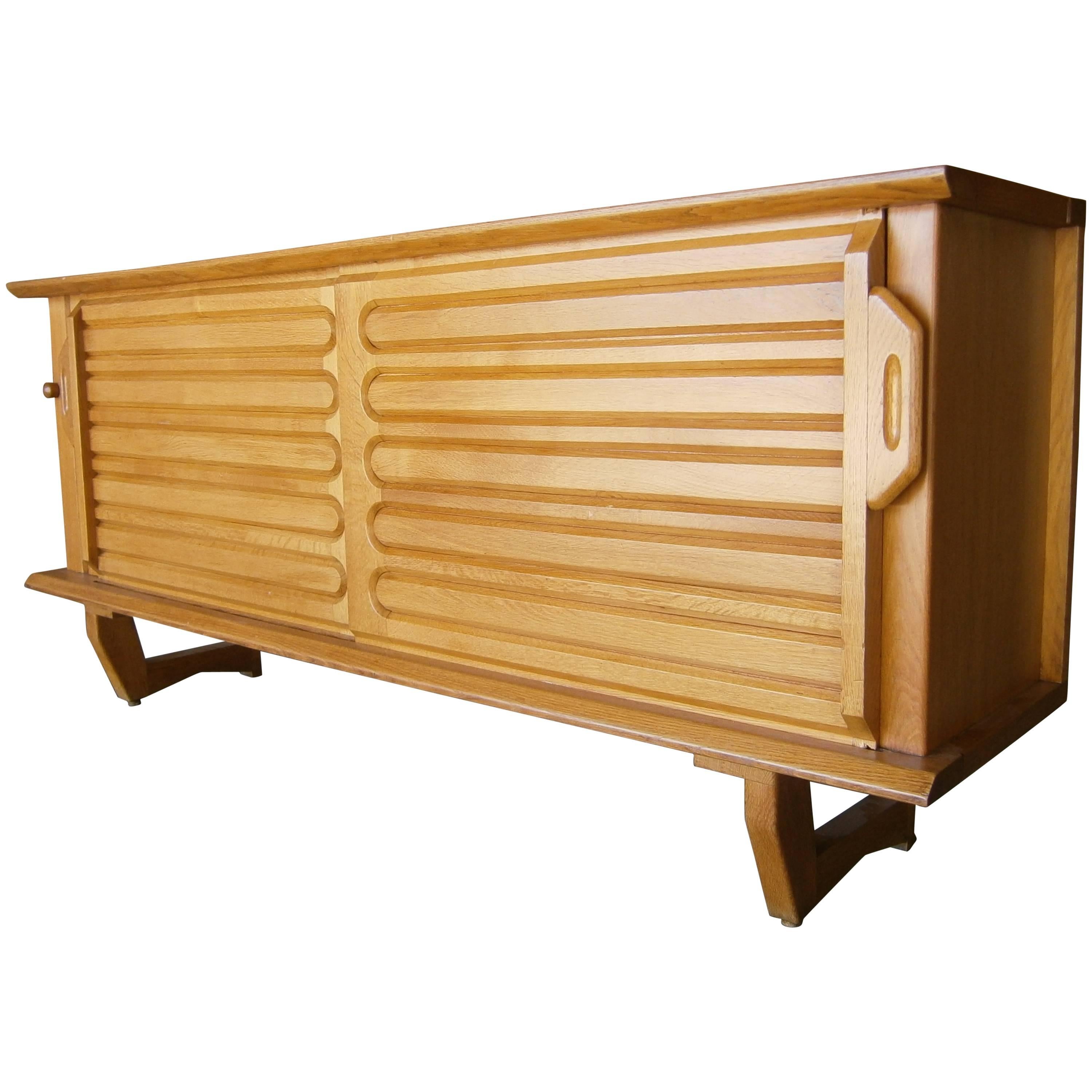 Unique Solid Oak French Sideboard Designed by Guillerme et Chambron C. 1960s
