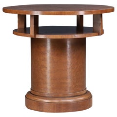 1930s Czechoslovak Art Deco Round Birch Pedestal Table with Storage.