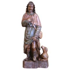 19th Century French Polychrome Carved Wood Statue of Saint Roch