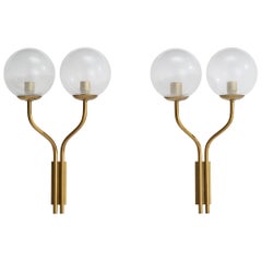 Designer italien, Wall Lights, laiton, verre, Italie, années 1950