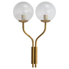 Lampada da parete di design italiano, ottone, vetro, Italia, anni '1950