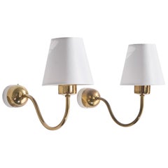 Josef Frank, Wall Lights, Messing, Stoff, Schweden, 1950er Jahre