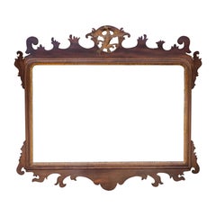 Late Georgian Mahogany Gilt Hoho Bird Fretwork Wall Mirror Landscape c.19th