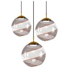 Gaia Trittico, 3 Murano White and Black Filigrana glass sphere, Piattelli Design