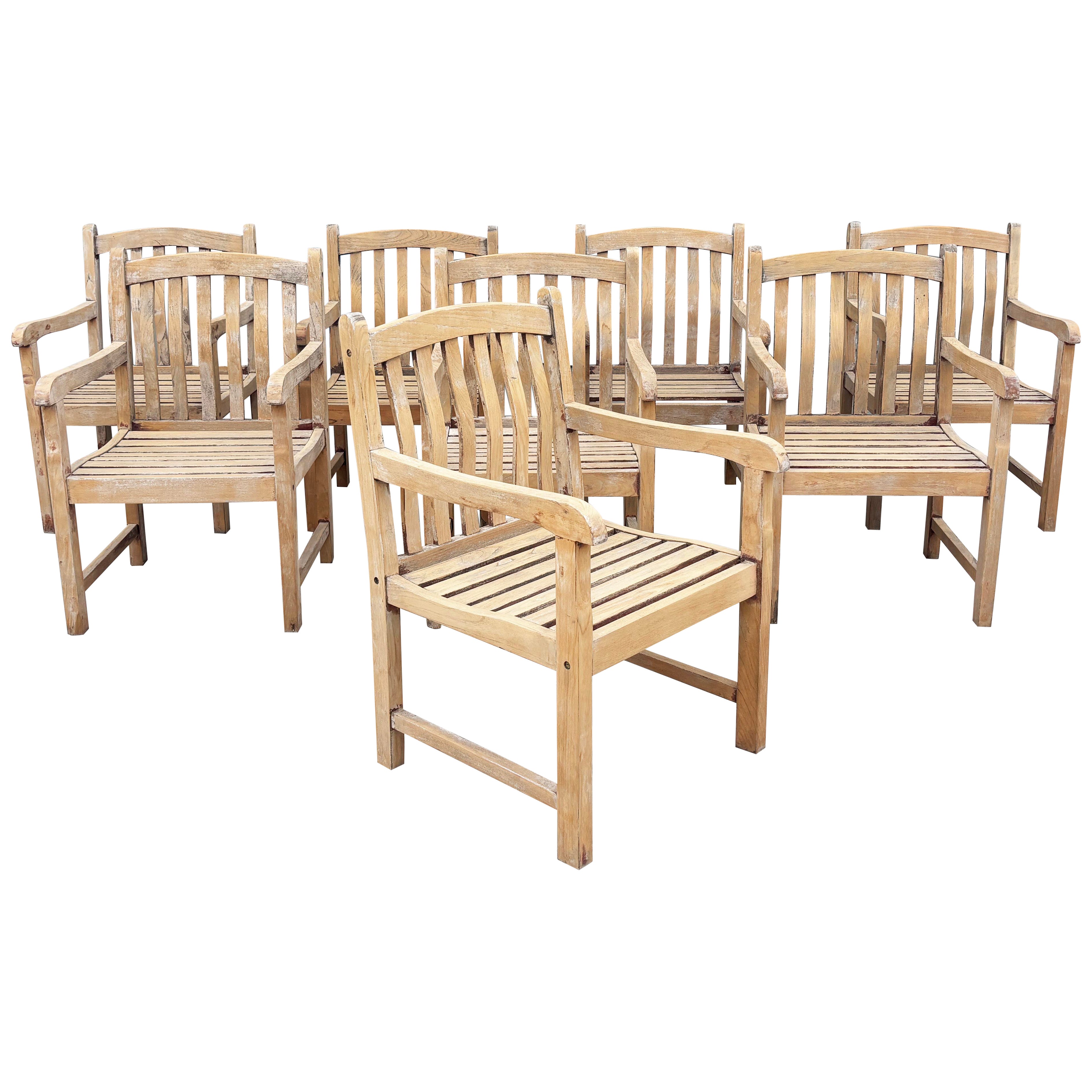 1980s Vintage Teak Patio Dining Chairs - Set of 8