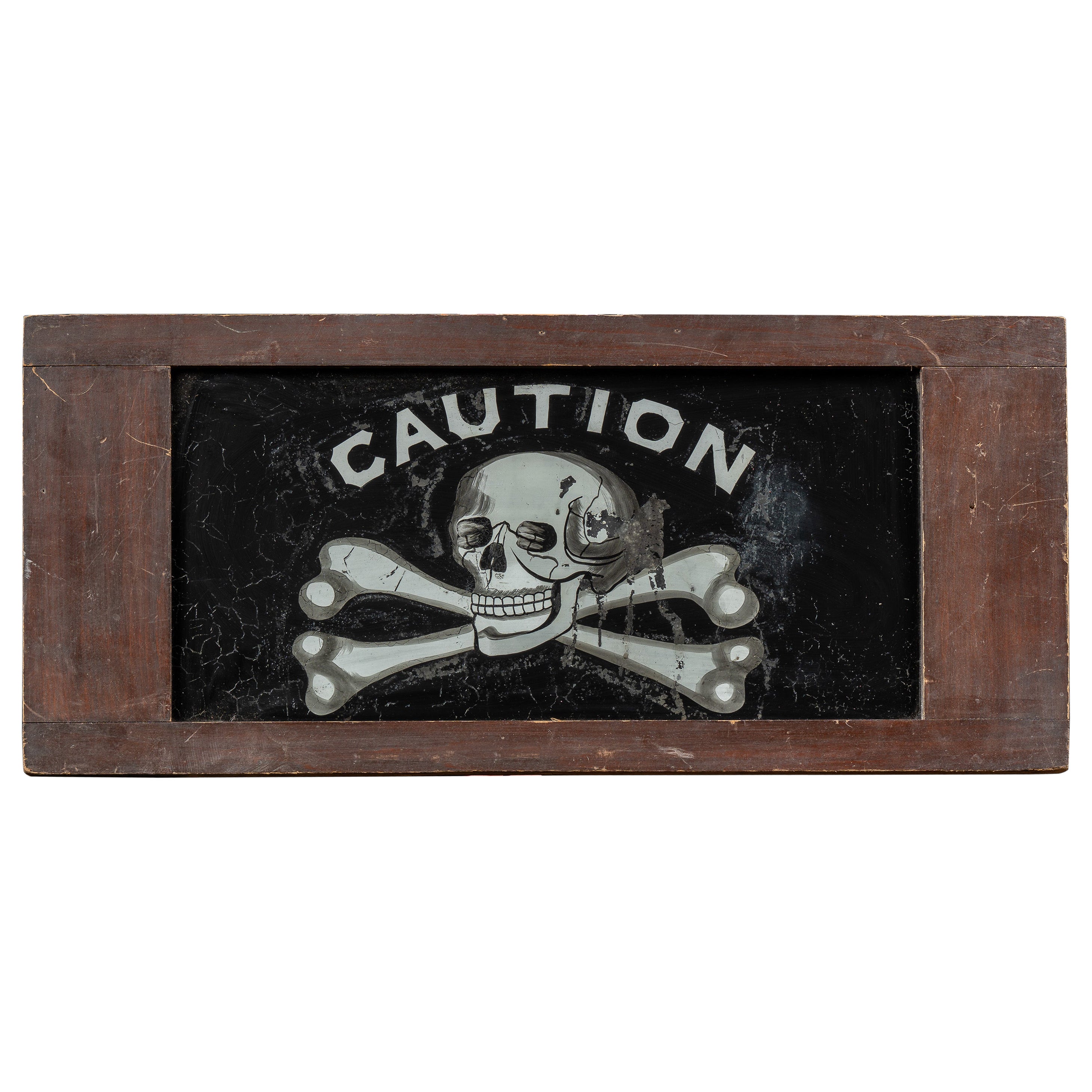 Early 20th Century Reverse-Painted IOOF Skull and Bones Glass Sign