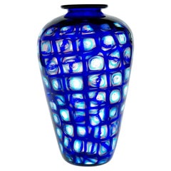 Superb Murano Vase, square cobalt murrine, with acquamarine and amethyst inside
