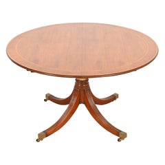 Baker Furniture Style Georgian Banded Rosewood Pedestal Extension Dining Table