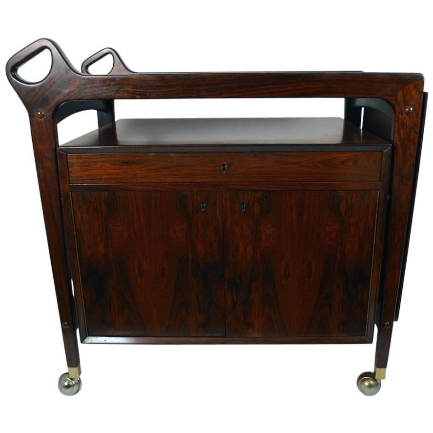 Gorgeous Danish Modern Rosewood Cart For Sale