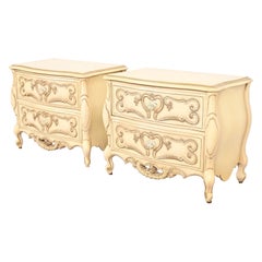 Romweber French Rococo Louis XV Cream Lacquered Nightstands, Circa 1960s